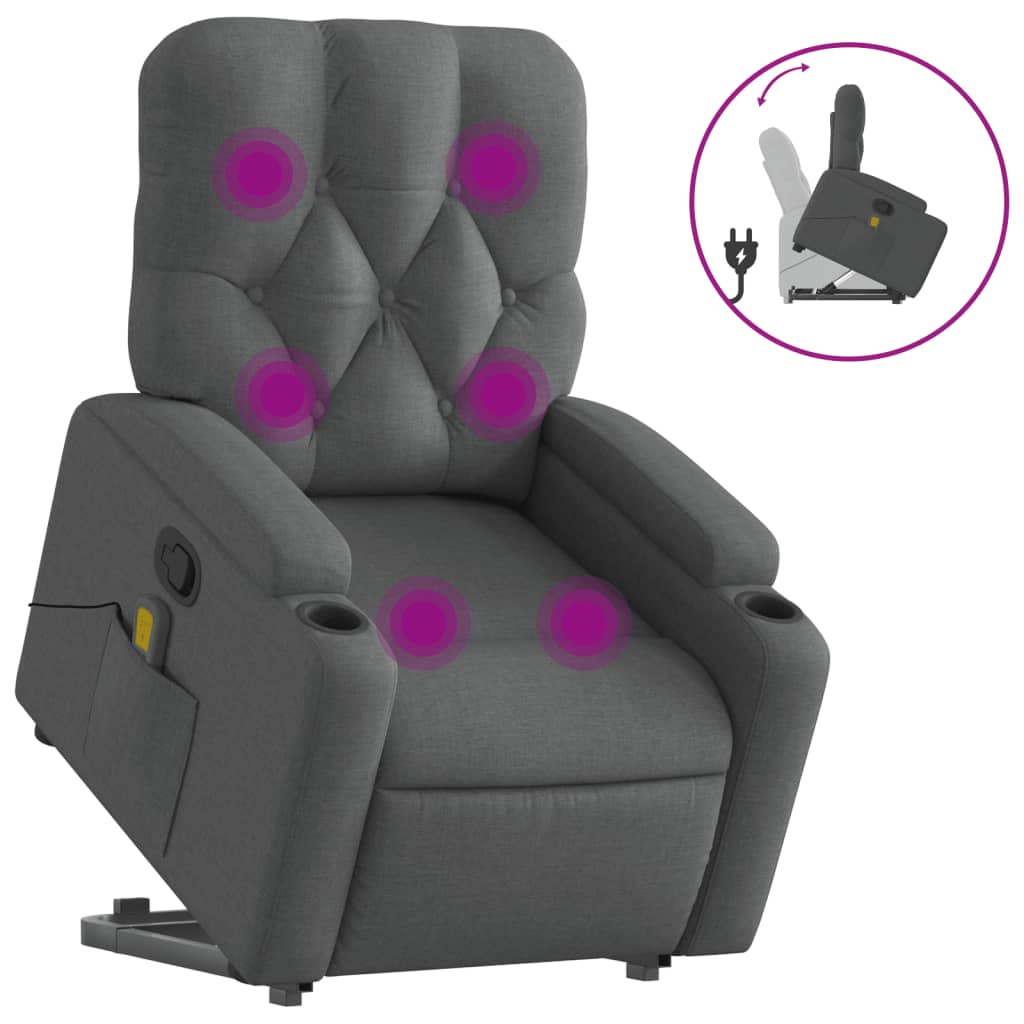 Vidaxl silla de masaje reclinable de pie de tela gris oscuro