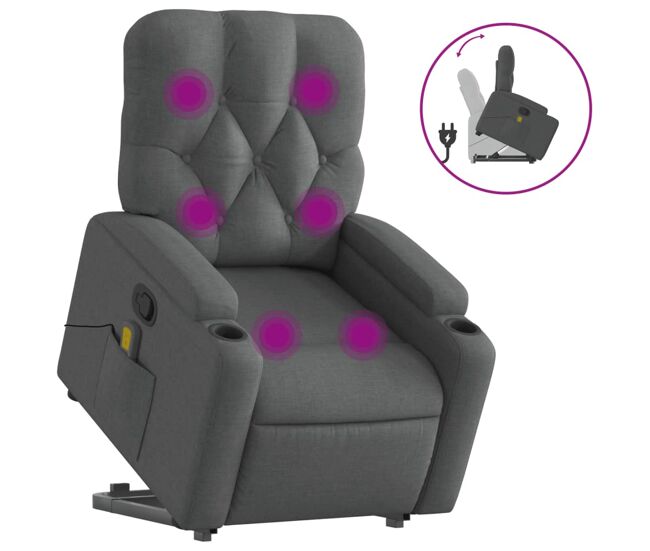 Vidaxl silla de masaje reclinable de pie de tela gris oscuro