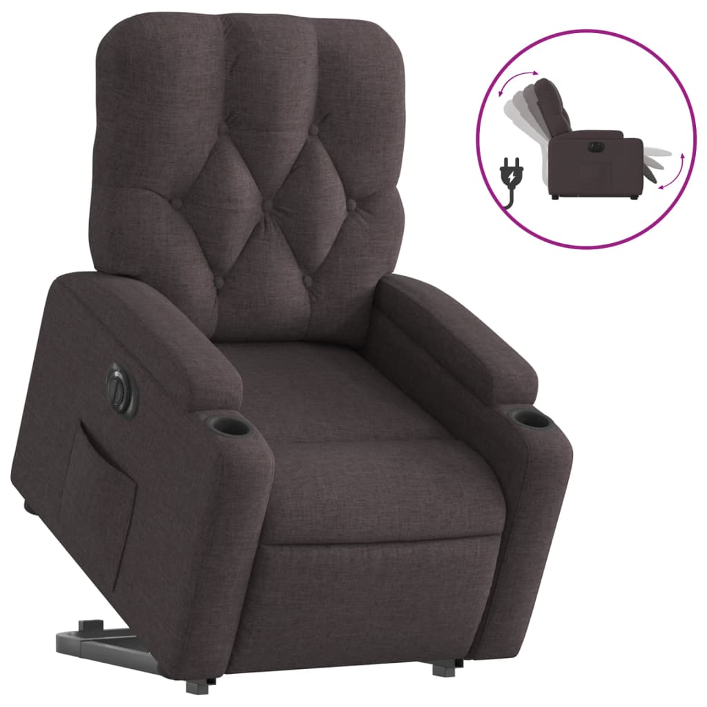 Vidaxl sillón eléctrico reclinable elevable de tela marrón oscuro