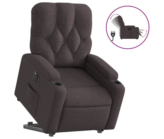 Vidaxl sillón eléctrico reclinable elevable de tela marrón oscuro
