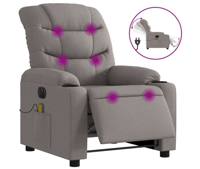 Vidaxl sillón reclinable de masaje eléctrico tela gris taupe