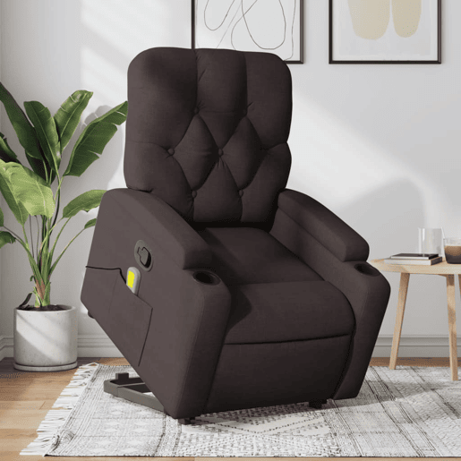 vidaXL Poltrona massagens reclinável elevatória tecido castanho-escuro vidaXL Poltrona massagens reclinável elevatória tecido castanho-escuro