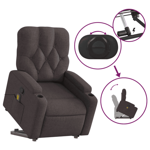 vidaXL Poltrona massagens reclinável elevatória tecido castanho-escuro vidaXL Poltrona massagens reclinável elevatória tecido castanho-escuro