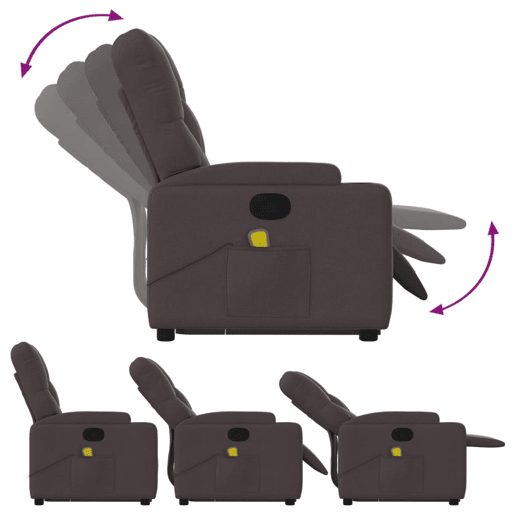 vidaXL Poltrona massagens reclinável elevatória tecido castanho-escuro vidaXL Poltrona massagens reclinável elevatória tecido castanho-escuro