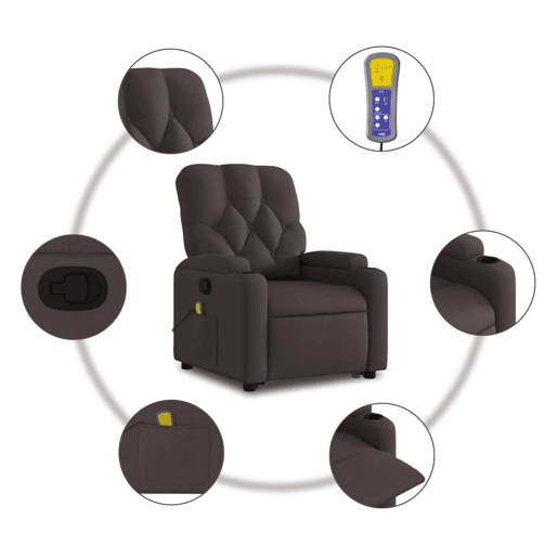 vidaXL Poltrona massagens reclinável elevatória tecido castanho-escuro vidaXL Poltrona massagens reclinável elevatória tecido castanho-escuro