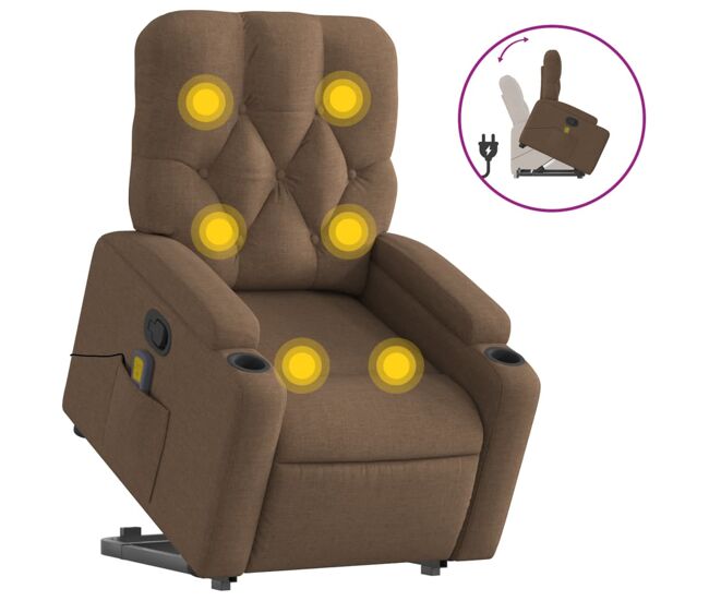 Vidaxl silla de masaje reclinable de pie de tela marrón