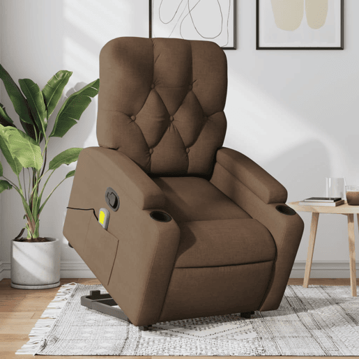 vidaXL Poltrona reclinável massagens tecido castanho vidaXL Poltrona reclinável massagens tecido castanho
