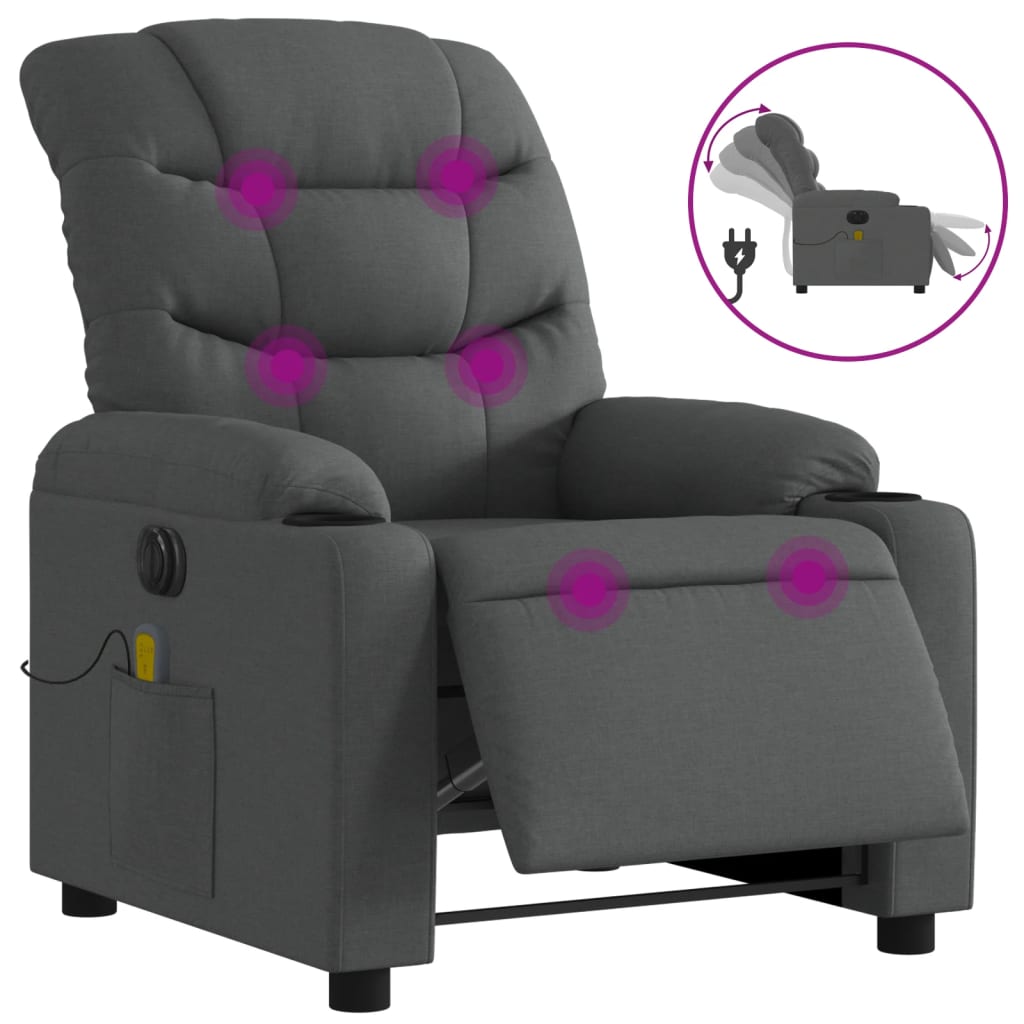 Vidaxl sillón reclinable de masaje eléctrico tela gris oscuro
