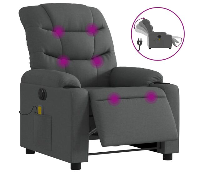 Vidaxl sillón reclinable de masaje eléctrico tela gris oscuro