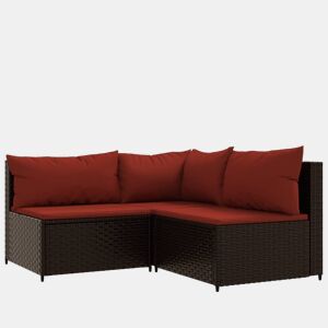 vidaXL 3 pcs conjunto lounge jardim c almofadões vime PE castanho