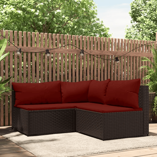 vidaXL 3 pcs conjunto lounge jardim c almofadões vime PE castanho