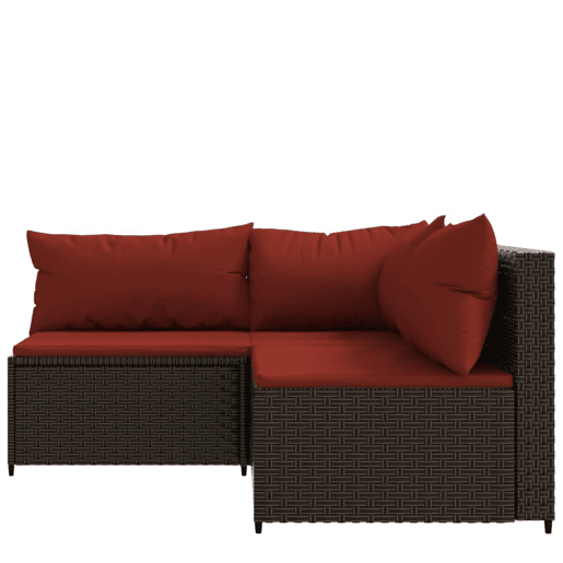 vidaXL 3 pcs conjunto lounge jardim c almofadões vime PE castanho