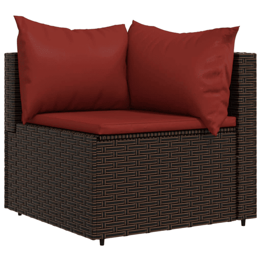 vidaXL 3 pcs conjunto lounge jardim c almofadões vime PE castanho