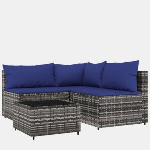 vidaXL 4 pcs conjunto lounge de jardim c almofadões vime PE cinzento