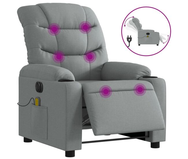 Vidaxl sillón reclinable de masaje eléctrico tela gris claro