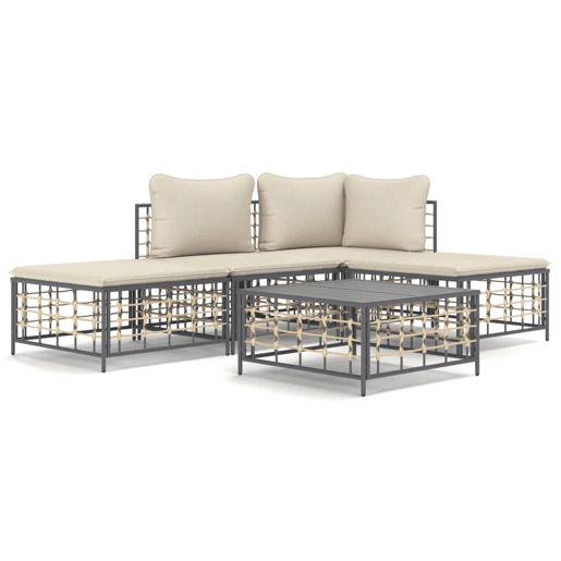 vidaXL 5 pcs conjunto lounge de jardim c almofadões vime PE antracite vidaXL 5 pcs conjunto lounge de jardim c almofadões vime PE antracite