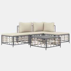 vidaXL 5 pcs conjunto lounge de jardim c almofadões vime PE antracite