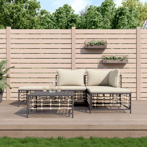 vidaXL 5 pcs conjunto lounge de jardim c almofadões vime PE antracite vidaXL 5 pcs conjunto lounge de jardim c almofadões vime PE antracite