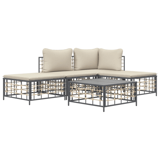 vidaXL 5 pcs conjunto lounge de jardim c almofadões vime PE antracite vidaXL 5 pcs conjunto lounge de jardim c almofadões vime PE antracite