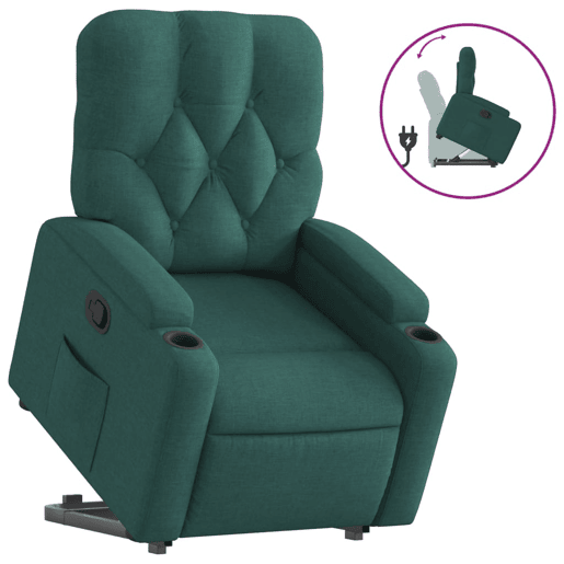 vidaXL Poltrona reclinável elevatória tecido verde-escuro