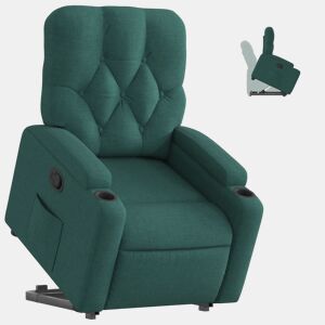 vidaXL Poltrona reclinável elevatória tecido verde-escuro
