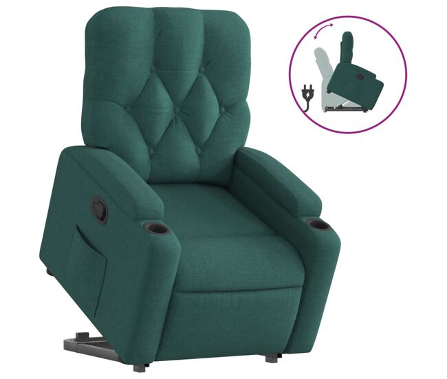Vidaxl sillón reclinable elevable tela verde oscuro