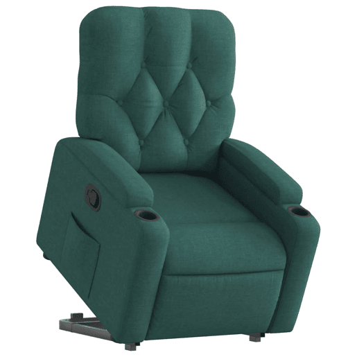 vidaXL Poltrona reclinável elevatória tecido verde-escuro