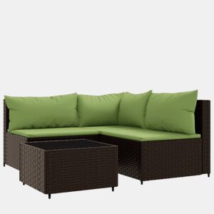vidaXL 4 pcs conjunto lounge jardim c almofadões vime PE castanho