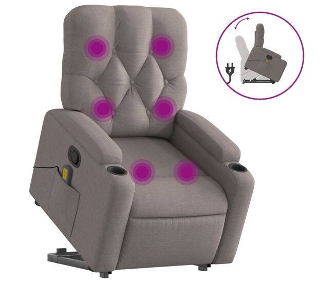 Vidaxl sillón reclinable de masaje elevable tela gris taupé