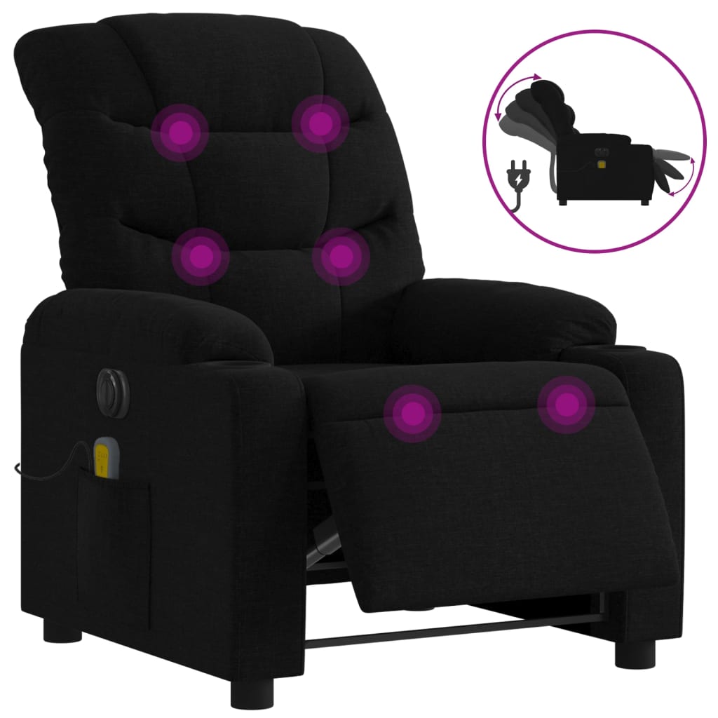 Vidaxl sillón reclinable de masaje eléctrico tela negro