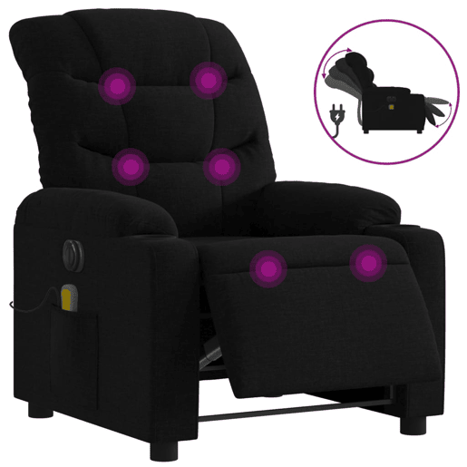 vidaXL Poltrona reclinável de massagens elétrica tecido preto