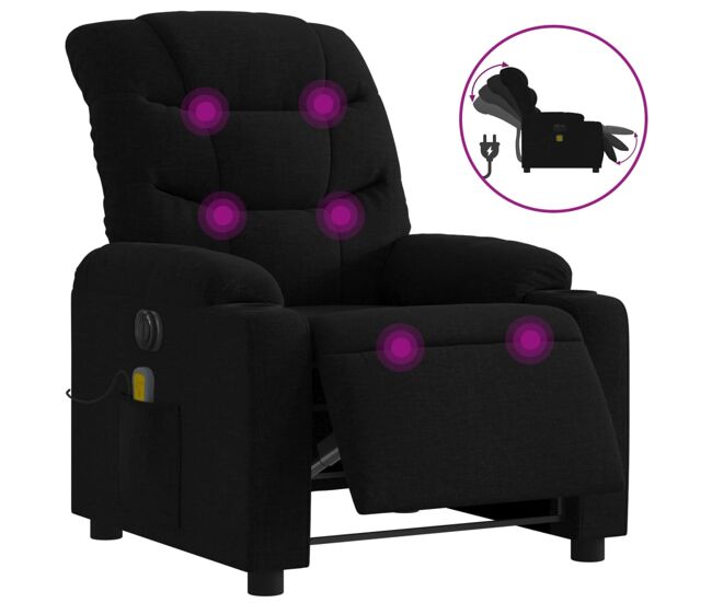 Vidaxl sillón reclinable de masaje eléctrico tela negro
