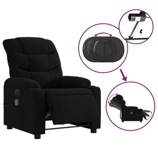 vidaXL Poltrona reclinável de massagens elétrica tecido preto