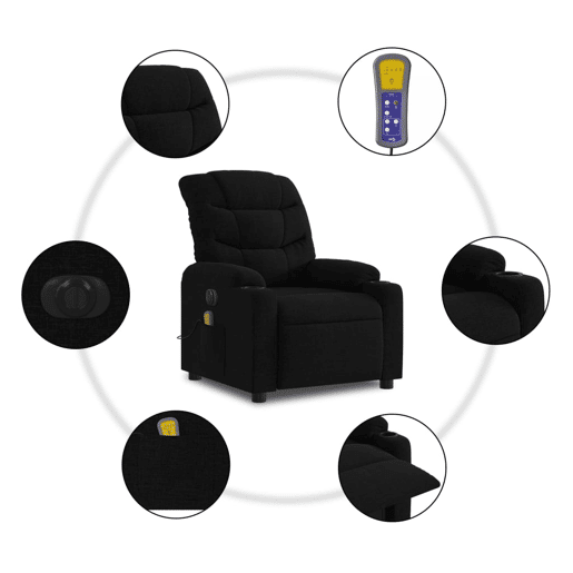 vidaXL Poltrona reclinável de massagens elétrica tecido preto