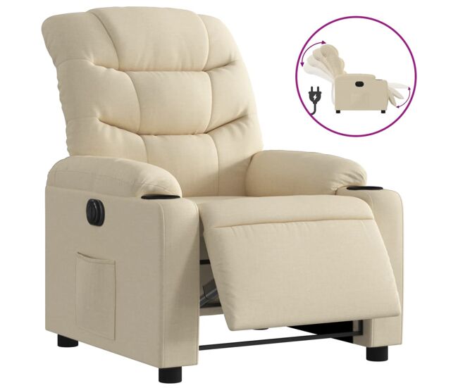 Vidaxl sillón reclinable eléctrico de tela crema