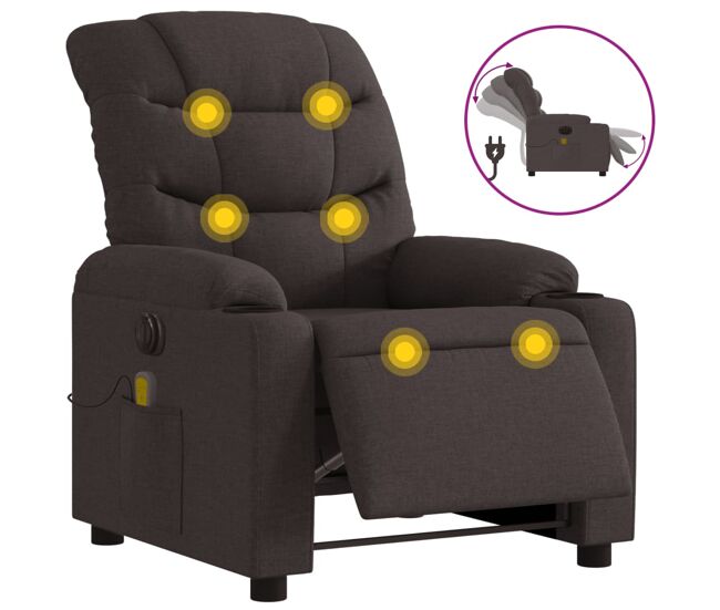 Vidaxl sillón reclinable de masaje eléctrico tela marrón oscuro