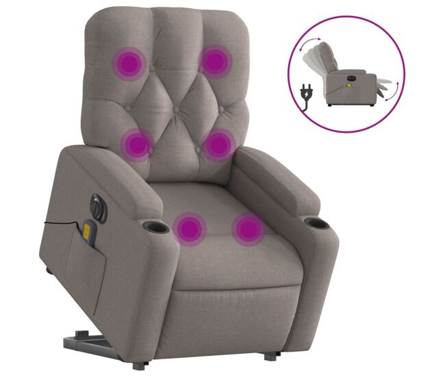 Vidaxl sillón de masaje eléctrico reclinable elevable tela taupé