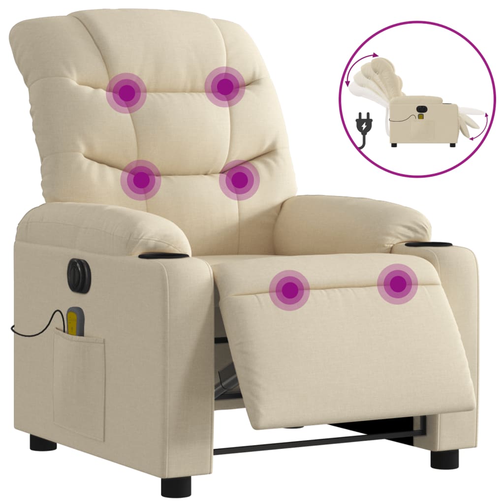 Vidaxl sillón reclinable de masaje eléctrico tela color crema