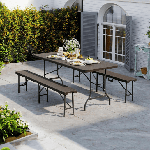 Banco dobrável de restauração com efeito Rattan 180x30x43cm 7house