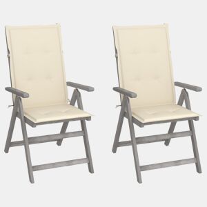 vidaXL Cadeiras jardim reclináveis c almofadões 2 pcs acácia maciça