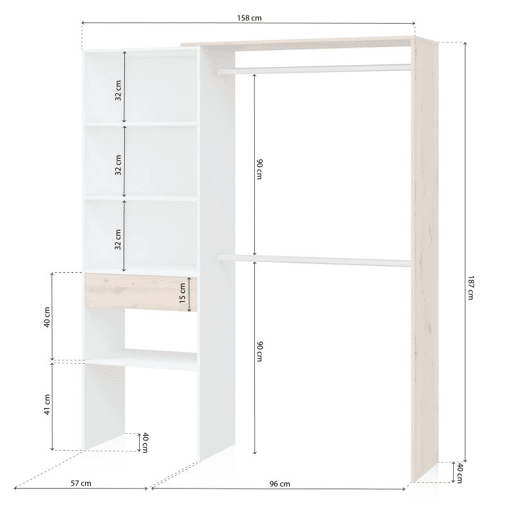 Roupeiro Ezra Blanco Soft - Roble Nodi 158 x 187 x 40 cm