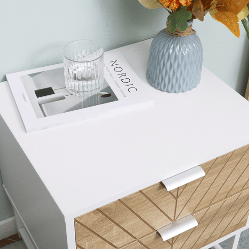 HOMCOM Conjunto de 2 Mesas de Cabeceira Mesas de Cabeceira com 2 Gavetas e Pés de Aço Estilo Moderno Mesas Auxiliares para Sala de Estar Dormitório 45x39x48 cm Branco e Carvalho