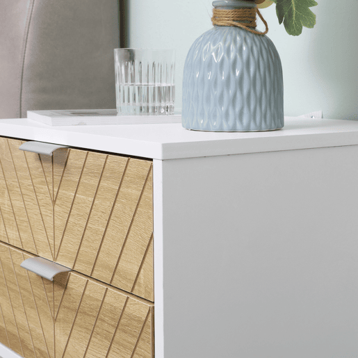 HOMCOM Conjunto de 2 Mesas de Cabeceira Mesas de Cabeceira com 2 Gavetas e Pés de Aço Estilo Moderno Mesas Auxiliares para Sala de Estar Dormitório 45x39x48 cm Branco e Carvalho