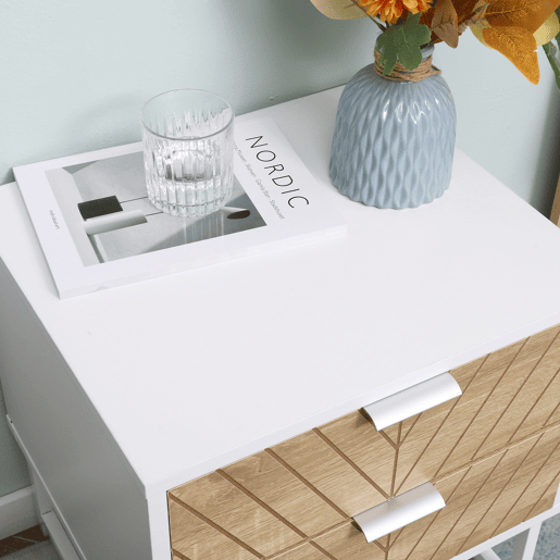 HOMCOM Conjunto de 2 Mesas de Cabeceira Mesas de Cabeceira com 2 Gavetas e Pés de Aço Estilo Moderno Mesas Auxiliares para Sala de Estar Dormitório 45x39x48 cm Branco e Carvalho
