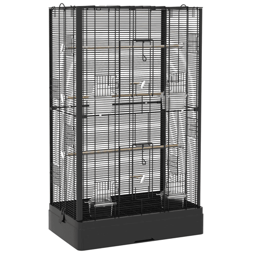 PawHut Gaiola para Pássaros 61x36,5x98 cm Gaiola para Aves com Portas Poleiros Bandeja Removível Caixas de Comida e Alças para Canários Periquitos Preto PawHut Gaiola para Pássaros 61x36,5x98 cm Gaiola para Aves com Portas Poleiros Bandeja Removível Caixas de Comida e Alças para Canários Periquitos Preto