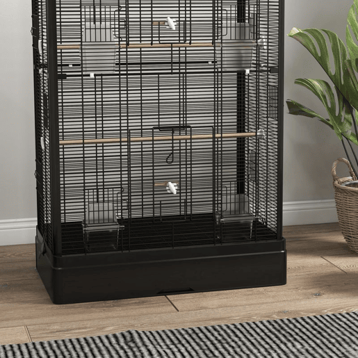 PawHut Gaiola para Pássaros 61x36,5x98 cm Gaiola para Aves com Portas Poleiros Bandeja Removível Caixas de Comida e Alças para Canários Periquitos Preto PawHut Gaiola para Pássaros 61x36,5x98 cm Gaiola para Aves com Portas Poleiros Bandeja Removível Caixas de Comida e Alças para Canários Periquitos Preto
