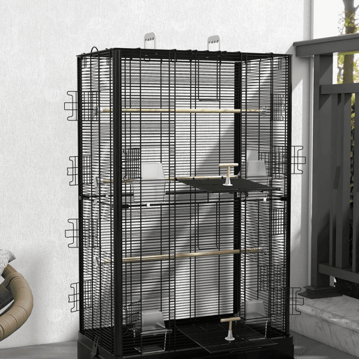 PawHut Gaiola para Pássaros 61x36,5x98 cm Gaiola para Aves com Portas Poleiros Bandeja Removível Caixas de Comida e Alças para Canários Periquitos Preto PawHut Gaiola para Pássaros 61x36,5x98 cm Gaiola para Aves com Portas Poleiros Bandeja Removível Caixas de Comida e Alças para Canários Periquitos Preto