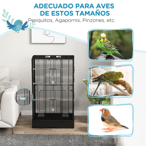 PawHut Gaiola para Pássaros 61x36,5x98 cm Gaiola para Aves com Portas Poleiros Bandeja Removível Caixas de Comida e Alças para Canários Periquitos Preto PawHut Gaiola para Pássaros 61x36,5x98 cm Gaiola para Aves com Portas Poleiros Bandeja Removível Caixas de Comida e Alças para Canários Periquitos Preto