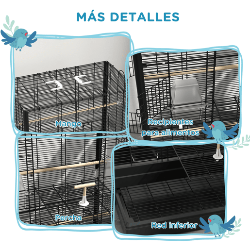 PawHut Gaiola para Pássaros 61x36,5x98 cm Gaiola para Aves com Portas Poleiros Bandeja Removível Caixas de Comida e Alças para Canários Periquitos Preto PawHut Gaiola para Pássaros 61x36,5x98 cm Gaiola para Aves com Portas Poleiros Bandeja Removível Caixas de Comida e Alças para Canários Periquitos Preto