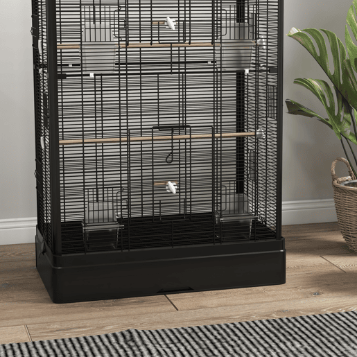 PawHut Gaiola para Pássaros 61x36,5x98 cm Gaiola para Aves com Portas Poleiros Bandeja Removível Caixas de Comida e Alças para Canários Periquitos Preto PawHut Gaiola para Pássaros 61x36,5x98 cm Gaiola para Aves com Portas Poleiros Bandeja Removível Caixas de Comida e Alças para Canários Periquitos Preto